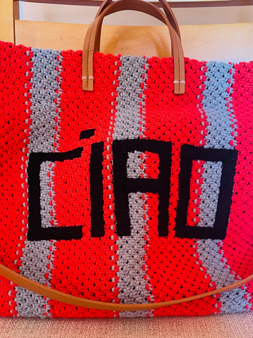 Clare V Crochet Tote Bag with CIAO Logo